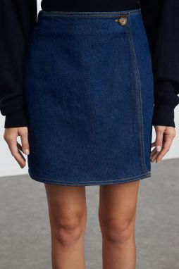 Trendyol Dark Blue Double Breasted Closure Mini Denim Skirt