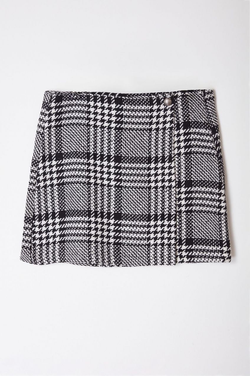 Trendyol Curve Black-White Houndstooth Patterned Plus Size Skirt