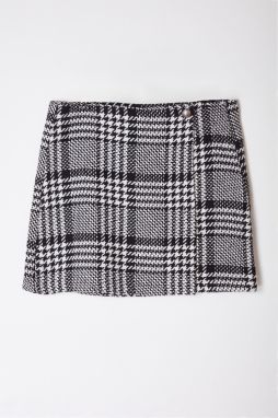 Trendyol Curve Black-White Houndstooth Patterned Plus Size Skirt