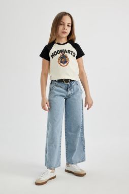 DEFACTO Girl's Wide Leg Belted Wide Leg Jean Trousers