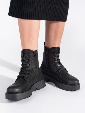 Women's black platform hiking boots by Sergio Leone