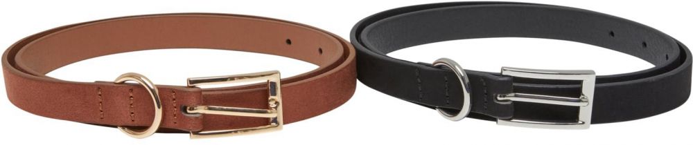 Slim synthetic velour leather belt 2 pcs black/silver + brown/gold