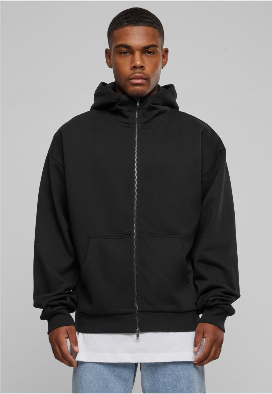 Men's hoodie with a zip with a high neck black