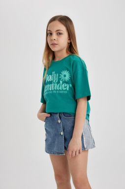 DEFACTO Girl's Relax Fit Printed Short Sleeve T-Shirt