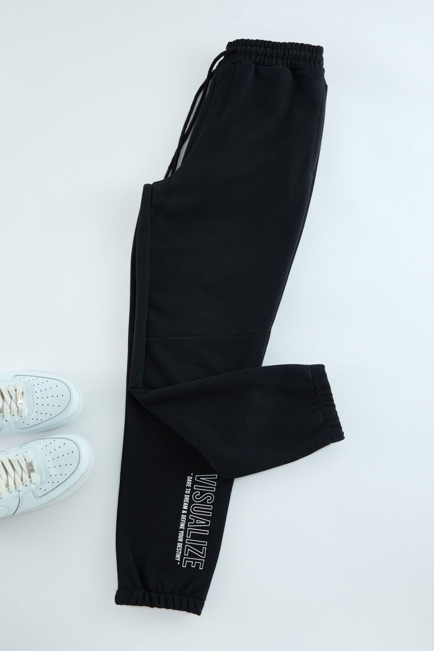 Trendyol Black Regular Cut Text Print Detailed Sweatpants