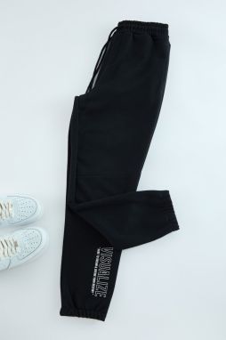 Trendyol Black Regular Cut Text Print Detailed Sweatpants