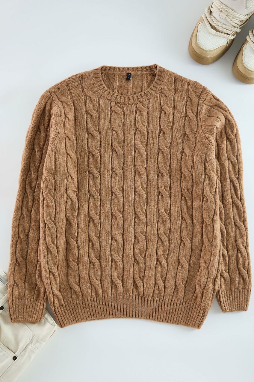 Trendyol Camel Unisex Crew Neck Hair Knit Sweater