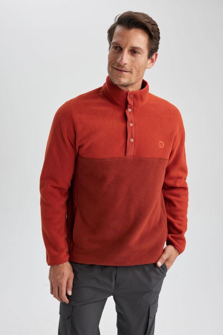 DEFACTO Discovery Channel Relax Fit Stand-up Collar Fleece Sweatshirt