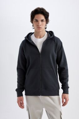 DEFACTO Regular Fit Hooded Soft Fur Inside Zipper Sweatshirt