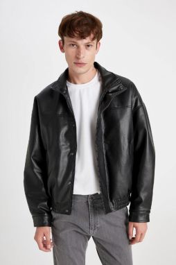 DEFACTO Water Repellent Oversize Fit Stand Collar Faux Leather Coat