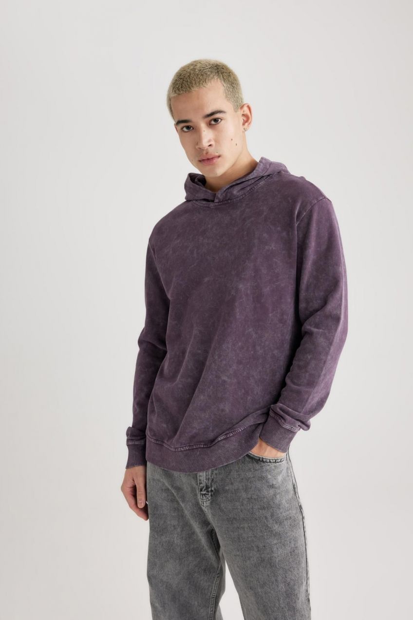 DEFACTO Regular Fit Hooded Washed Faded Effect Sweatshirt