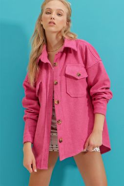 Trend Alaçatı Stili Women's Fuchsia Cachet Cotton Oversized Jacket Shirt