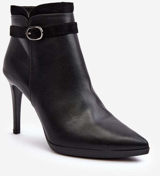 Women's High Heeled Ankle Boots with Buckle Insulated Black Aesha