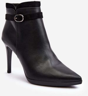 Women's High Heeled Ankle Boots with Buckle Insulated Black Aesha