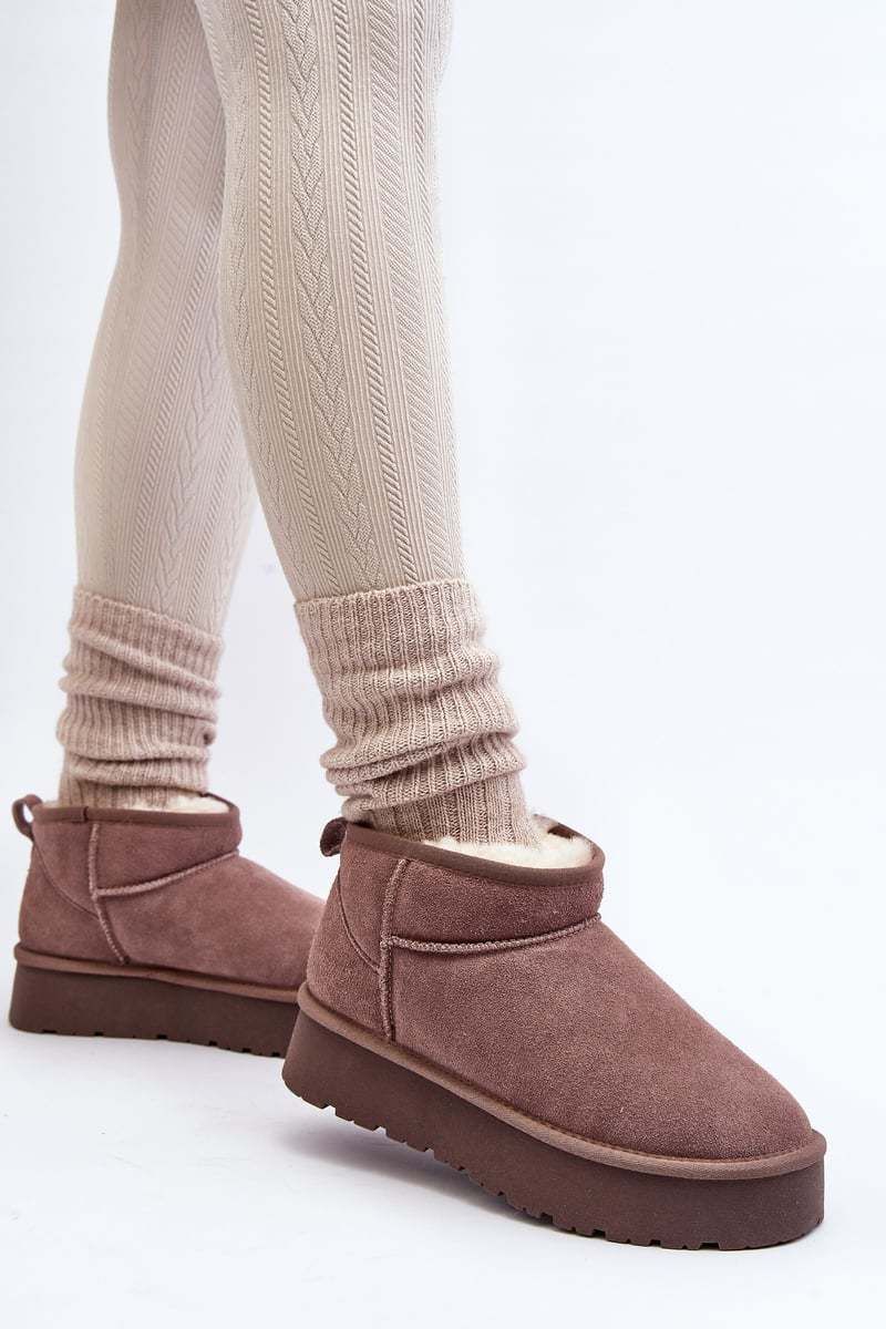 Fashionable Suede Low Snow Boots Khaki Nucca