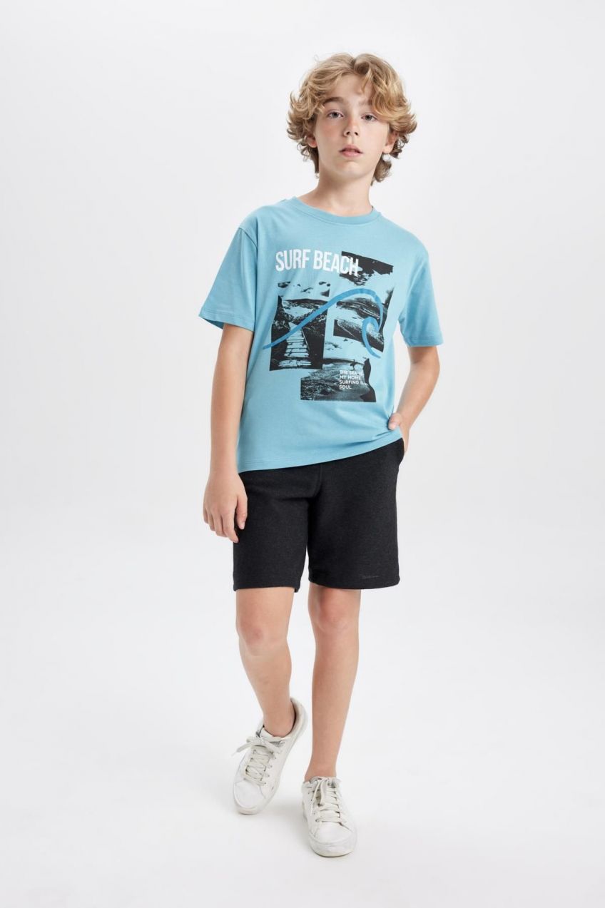 DEFACTO Boy's Printed Short Sleeve T-Shirt Shorts 2-Piece Set