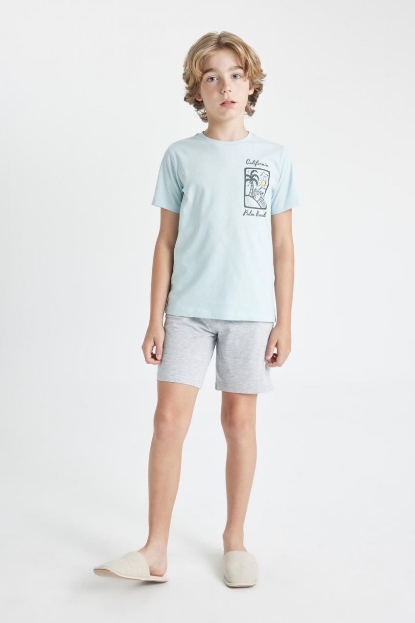 DEFACTO Boy's Printed Short Sleeve Pajama Set with Shorts