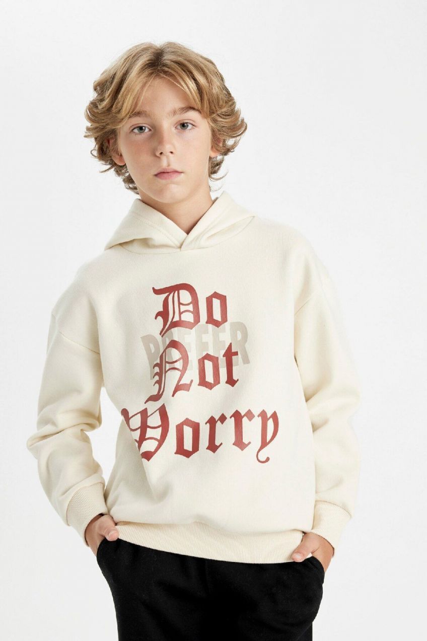DEFACTO Boy Oversize Fit Hooded Printed Thick Sweatshirt