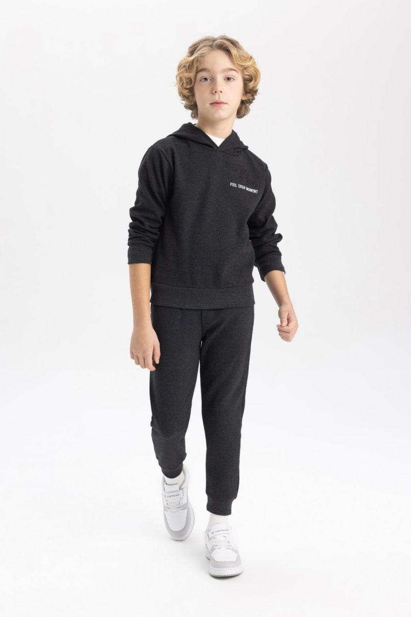 DEFACTO Boy's Hooded Printed Sweatshirt Sweatpants Set of 2