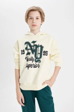 DEFACTO Boy Oversize Fit Hooded Printed Thick Sweatshirt