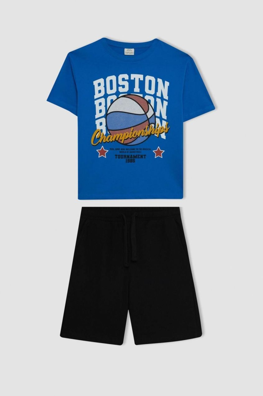 DEFACTO Boy's Printed Short Sleeve T-Shirt Shorts 2-Piece Set