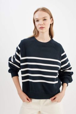 DEFACTO Cool Oversize Fit Striped Thick Fabric Sweatshirt