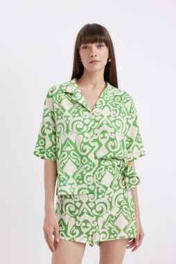 DEFACTO Regular Fit Patterned Pajama Collar Short Sleeve Shirt