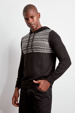 Trendyol Black Slim Hooded Ethnic Knitted Sweater