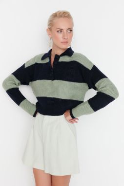 Trendyol Navy Blue Crop Soft Textured Color Block Knitwear Sweater