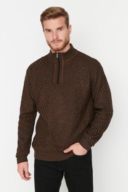 Trendyol Brown Slim Fit Half Turtleneck Zippered Knitwear Sweater