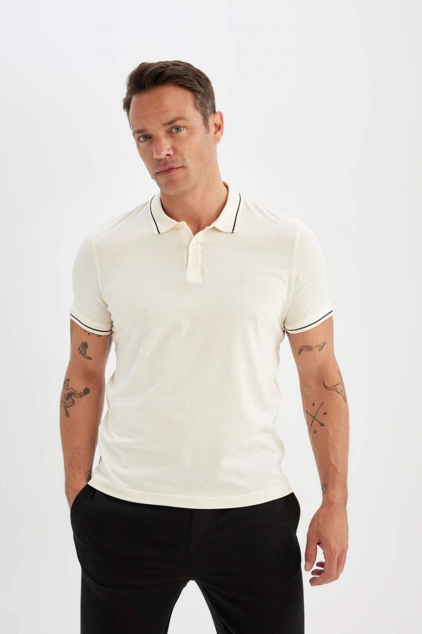 DEFACTO Modern Fit Polo Neck Short Sleeve 100% Cotton T-Shirt