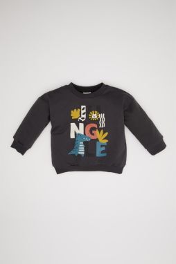 DEFACTO Baby Boy Crew Neck Printed Soft Furry Sweatshirt