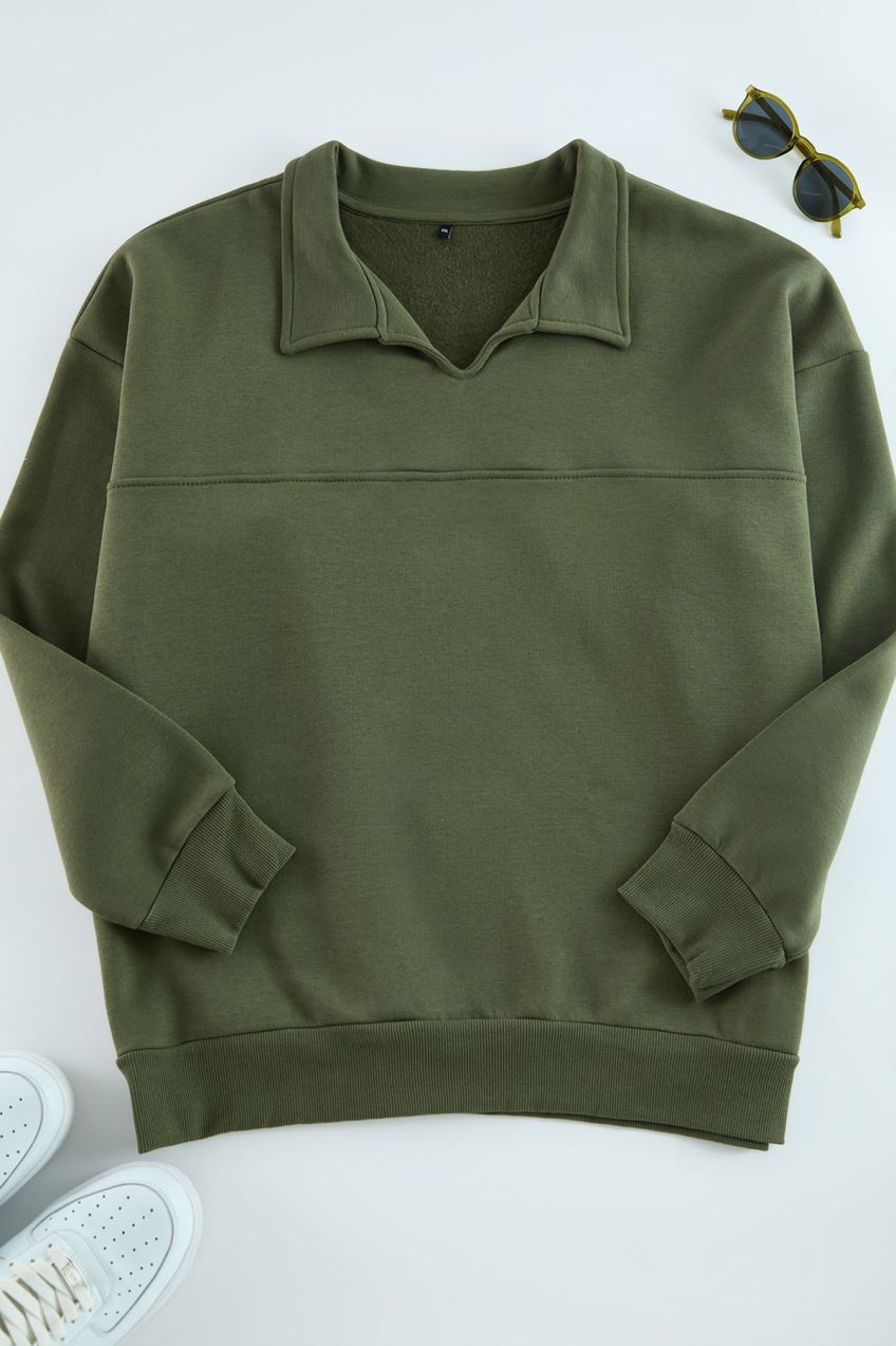 Trendyol Khaki Large Size Oversize/Wide Cut Sweatshirt with Stitching Detail