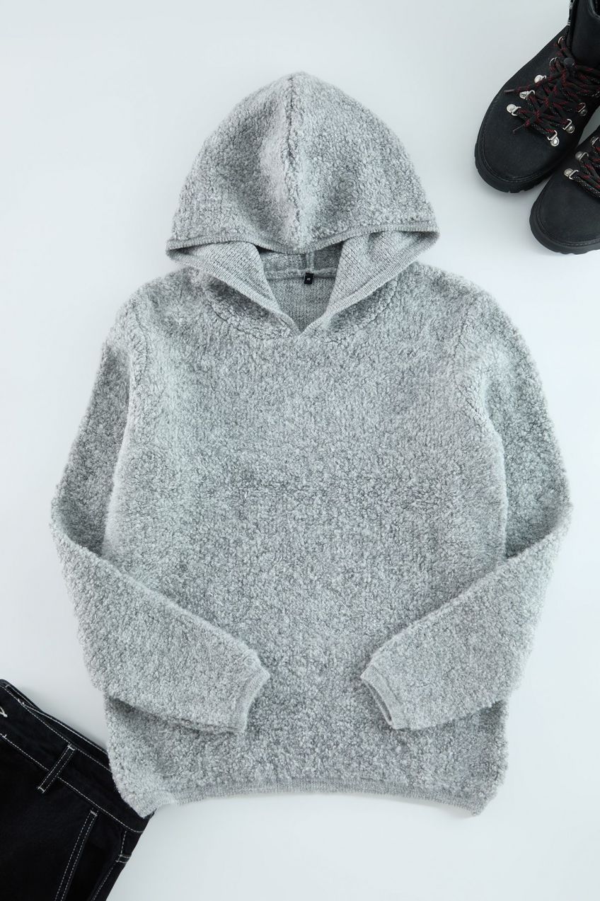 Trendyol Gray Regular Hooded Textured Knitwear Sweater