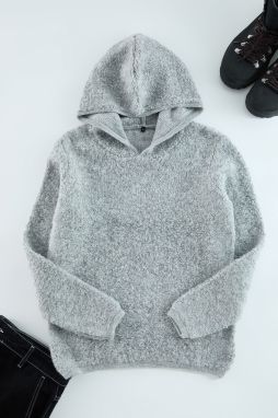 Trendyol Gray Regular Hooded Textured Knitwear Sweater