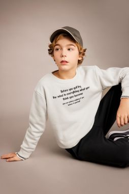 DEFACTO Boy's Printed Crew Neck Thick Sweatshirt