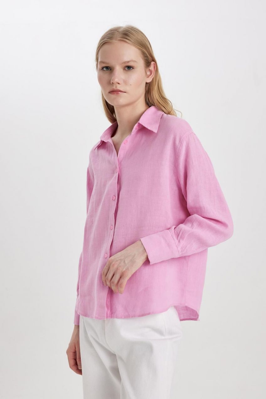 DEFACTO Oversize Fit 100% Linen Long Sleeve Shirt