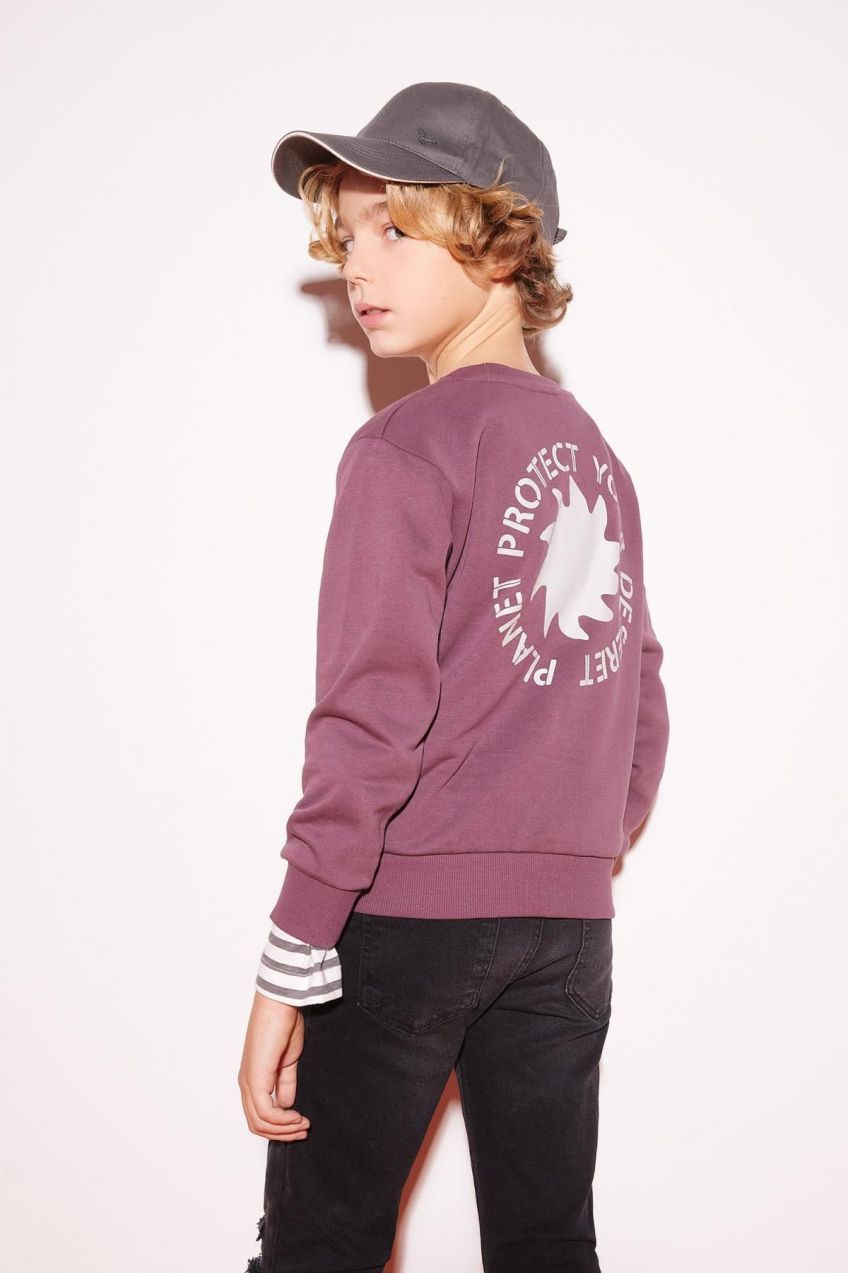 DEFACTO Boy's Crew Neck Back Printed Sweatshirt
