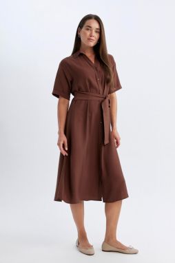 DEFACTO Shirt Collar Long Sleeve Midi Dress