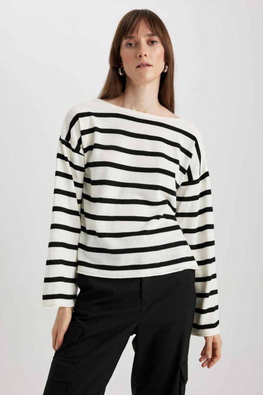 DEFACTO Relax Fit Crew Neck Striped Sweater