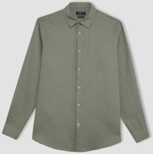 DEFACTO Regular Fit Polo Neck Linen Long Sleeve Shirt