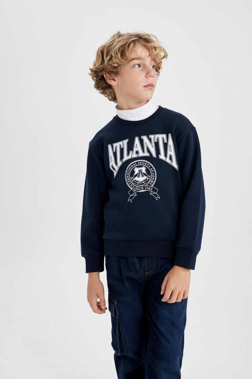 DEFACTO Boy's Crew Neck Printed Thick Sweatshirt