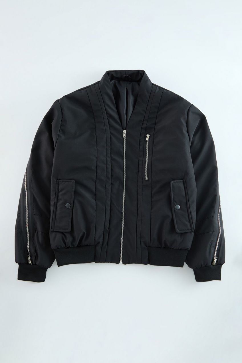 Trendyol Limited Edition Black Oversize Fit Zipper Detail V Neck Coat