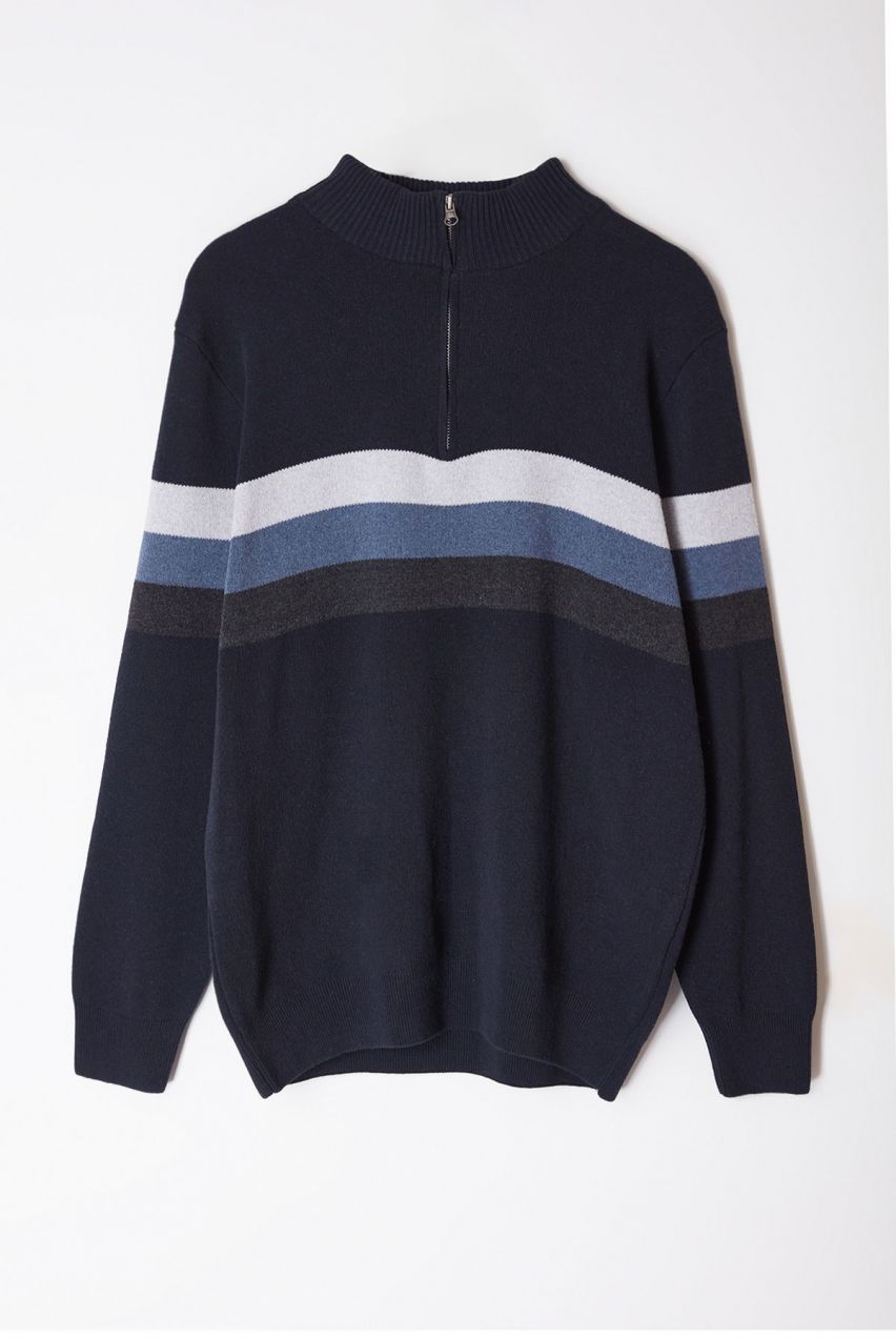 Trendyol Navy Blue Regular Half Turtleneck Color Blocked Knitwear Sweater