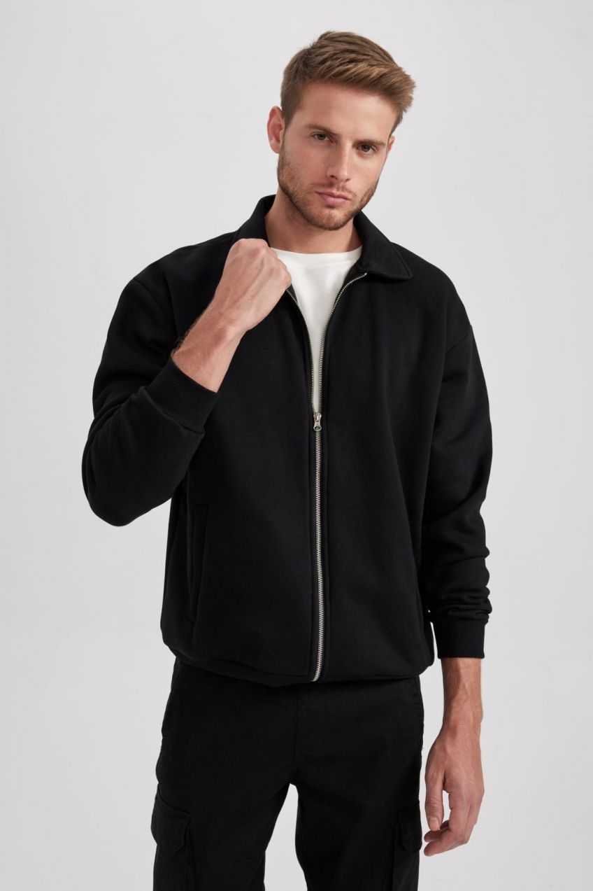 DEFACTO Oversize Fit Polo Collar Soft Furry Cardigan