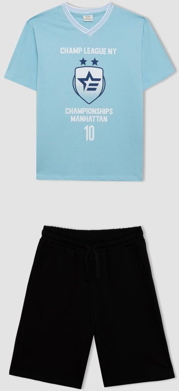 DEFACTO Boy's Printed Short Sleeve T-Shirt Shorts 2-Piece Set