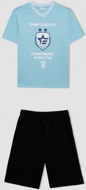 DEFACTO Boy's Printed Short Sleeve T-Shirt Shorts 2-Piece Set