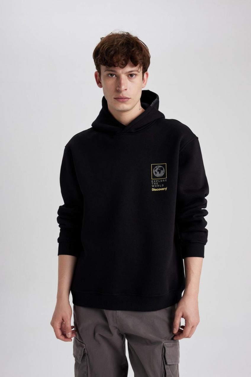DEFACTO Discovery Channel Relax Fit Hooded Thick Sweatshirt