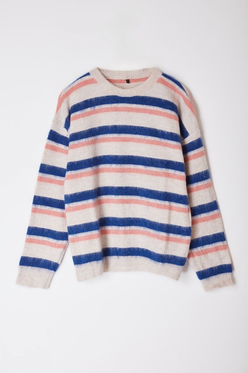 Trendyol Multicolored Oversize Crew Neck Striped Knitwear Sweater
