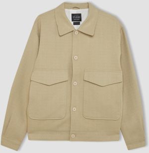 DEFACTO Relax Fit Polo Collar Lined Linen Jacket Coat